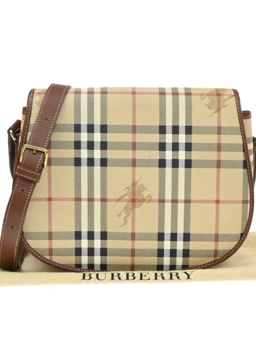 BURBERRY Nova Check Pattern Shoulder Bag PVC Leather Beige Italy GHW 35RL999